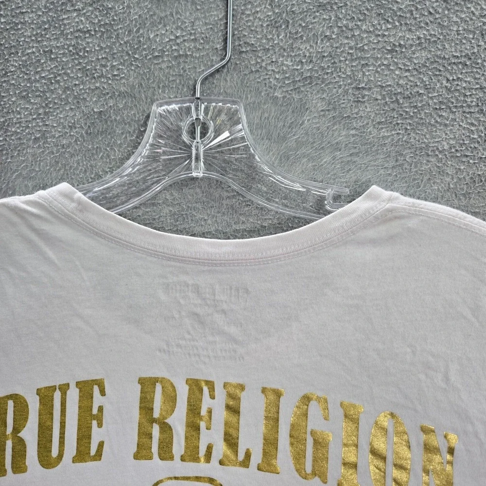 True Religion Men Shirt Large White Logo Buddha Graphic Short Sleeve Tee READ